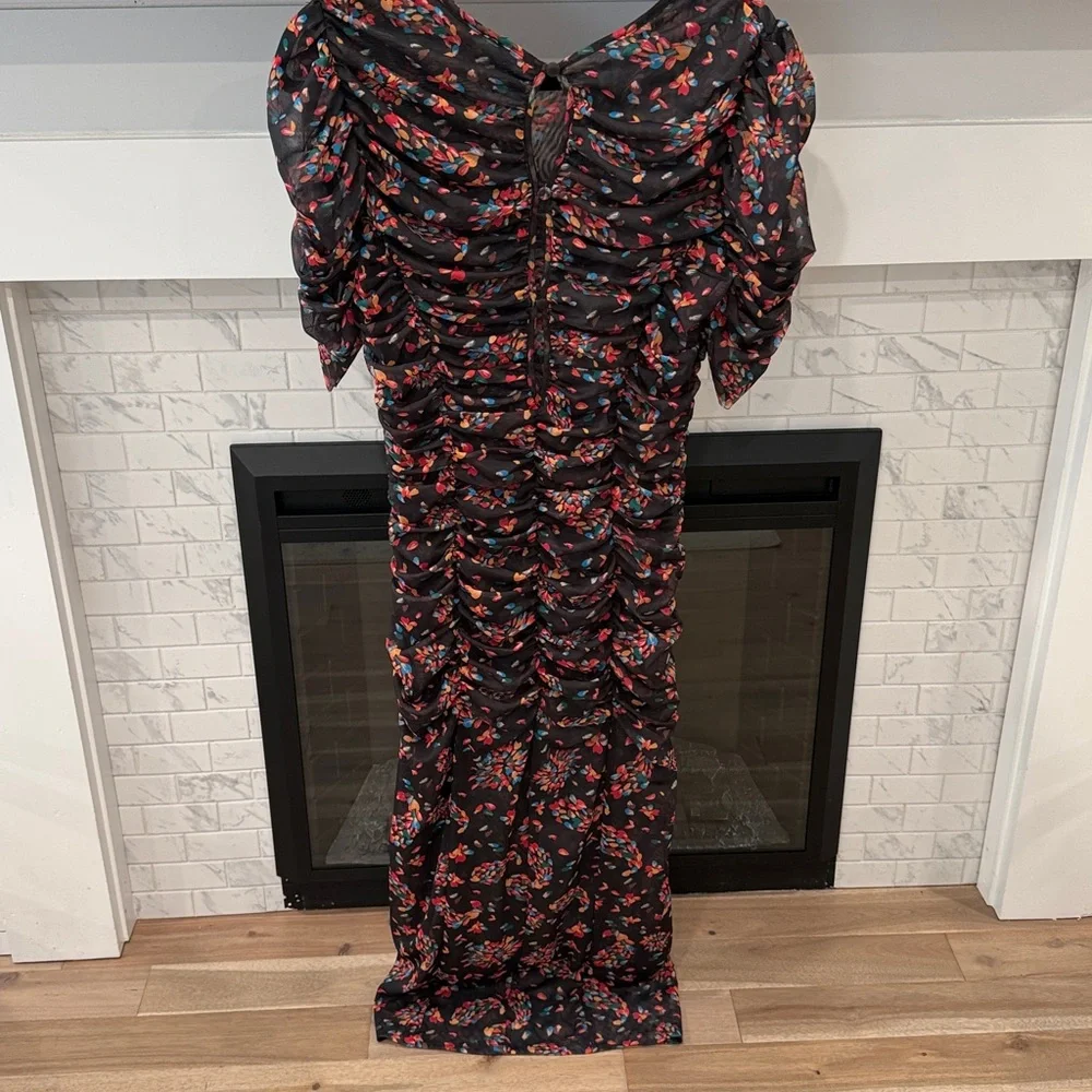 Free People briella twilight combo floral Black and Red Floral ruched mesh dress - Picture 9 of 11